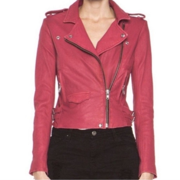 IRO Pink Leather Moto Jacket - Picture 2 of 7